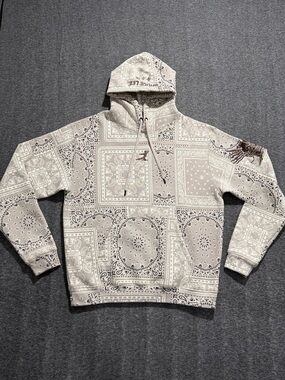Shoe Palace Bruce Lee Cream Paisley Print Hooded Sweatshirt Size Large